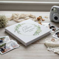 Personalised Large Wedding Photo Album Gift Linen Cover Eucalyptus Wreath Linen Photo Album ukgiftstoreonline
