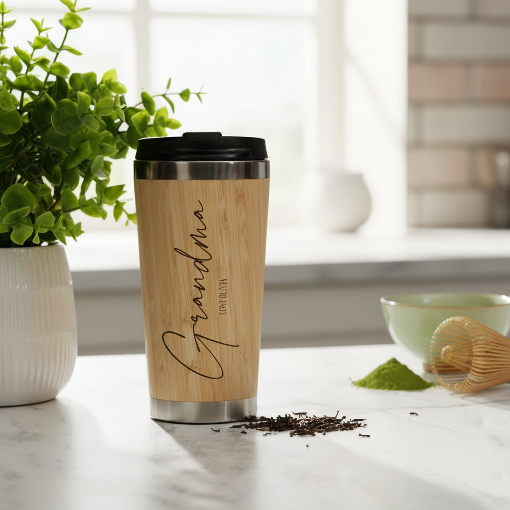 Personalised Bamboo Insulated Grandma Travel Mug Gift Personalised Mugs ukgiftstoreonline