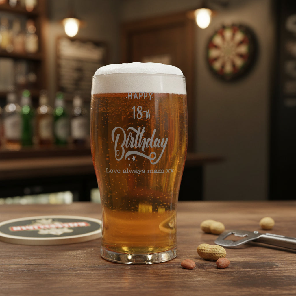 18th Birthday Personalised Engraved Beer Glasses Gift for Him personalised beer glasses ukgiftstoreonline