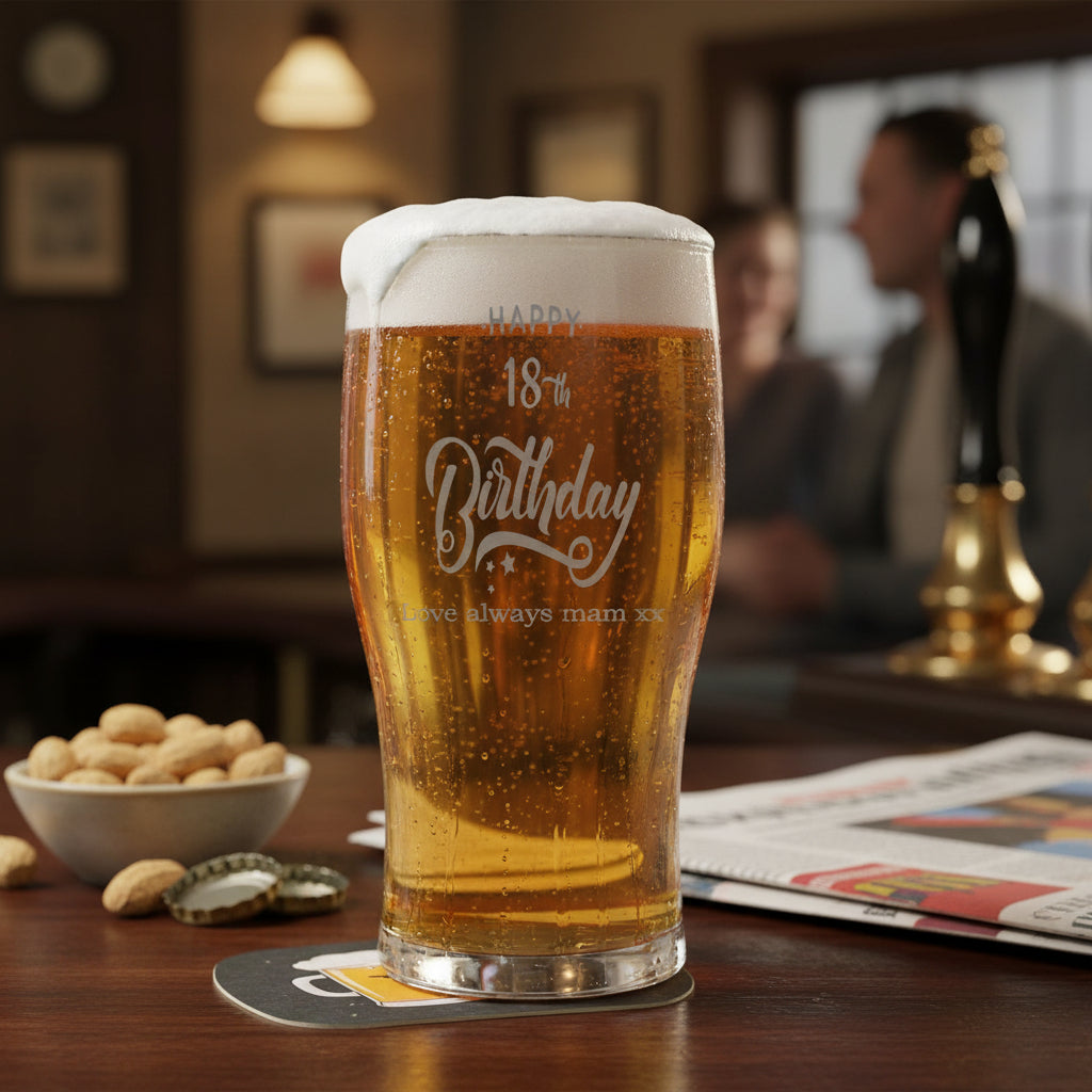 18th Birthday Personalised Engraved Beer Glasses Gift for Him personalised beer glasses ukgiftstoreonline