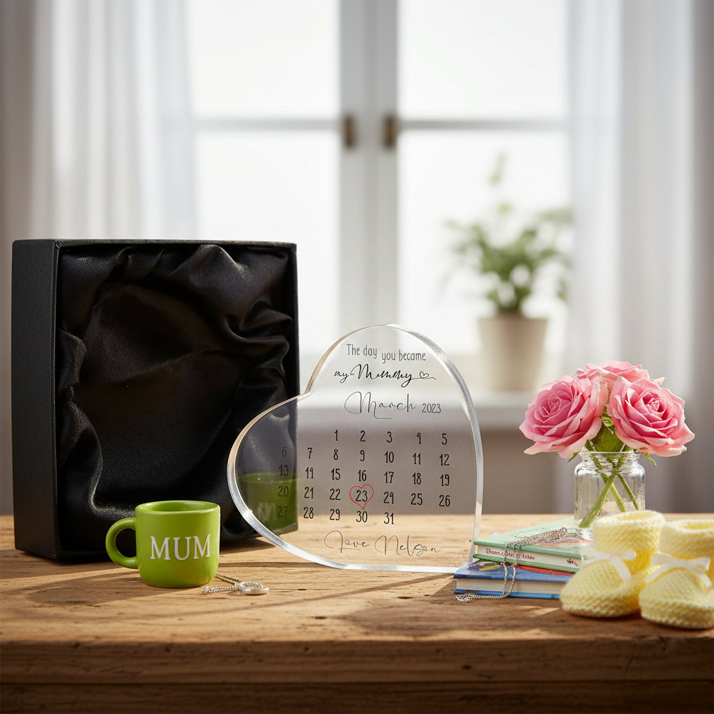 Personalised Day You Became My Mummy Date Heart Block In Premium Silk Lined Gift Box Personalised Plaque Gift ukgiftstoreonline
