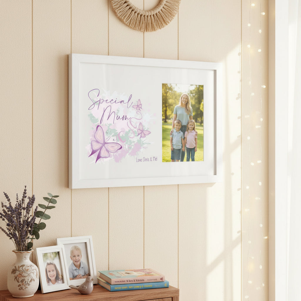 Personalised Special Mum Pink and Purple Butterfly Gift Photo Frame personalised photo frames ukgiftstoreonline