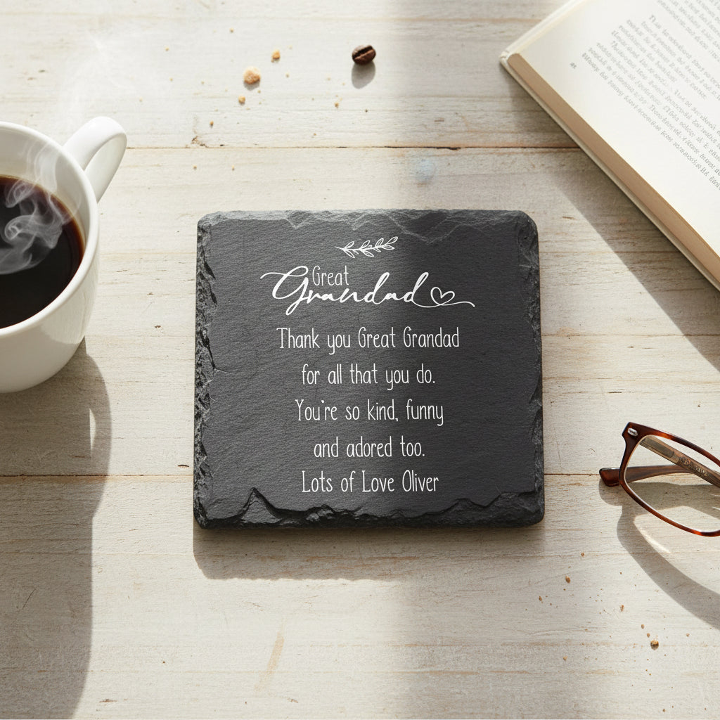 Personalised Great Grandad Sentiment Gift Engraved Slate Stone Drink Coaster Personalised Slates ukgiftstoreonline