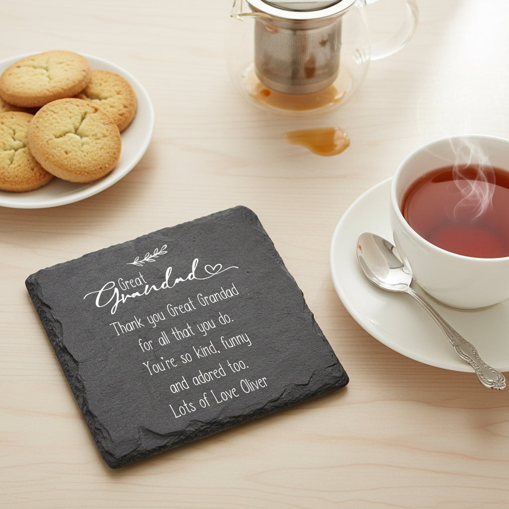 Personalised Great Grandad Sentiment Gift Engraved Slate Stone Drink Coaster Personalised Slates ukgiftstoreonline