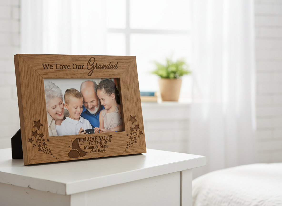 We Love Our Grandad To The Moon and Back Wooden Engraved Photo Frame Gift grandad photo frame ukgiftstoreonline