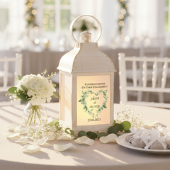 Personalised Engagement Lamp Lantern Night Light Gift Green Floral Heart Personalised Lights ukgiftstoreonline
