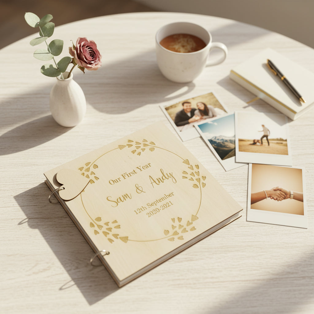 Personalised Our First Year Anniversary Engraved Wooden Scrapbook Photo Album Gift Anniversary Photo Album ukgiftstoreonline
