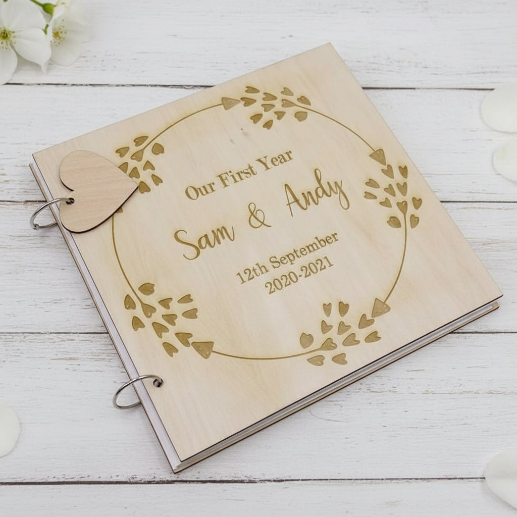 Personalised Our First Year Anniversary Engraved Wooden Scrapbook Photo Album Gift Anniversary Photo Album ukgiftstoreonline