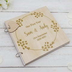 Personalised Our First Year Anniversary Engraved Wooden Scrapbook Photo Album Gift Anniversary Photo Album ukgiftstoreonline
