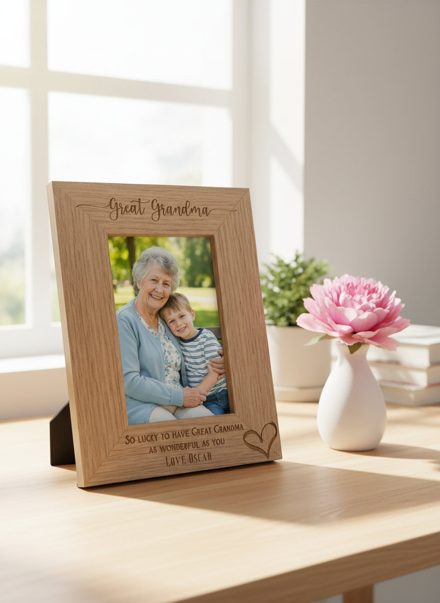 Personalised Great Grandma Love Heart Engraved Photo Frame Gift personalised photo frames ukgiftstoreonline