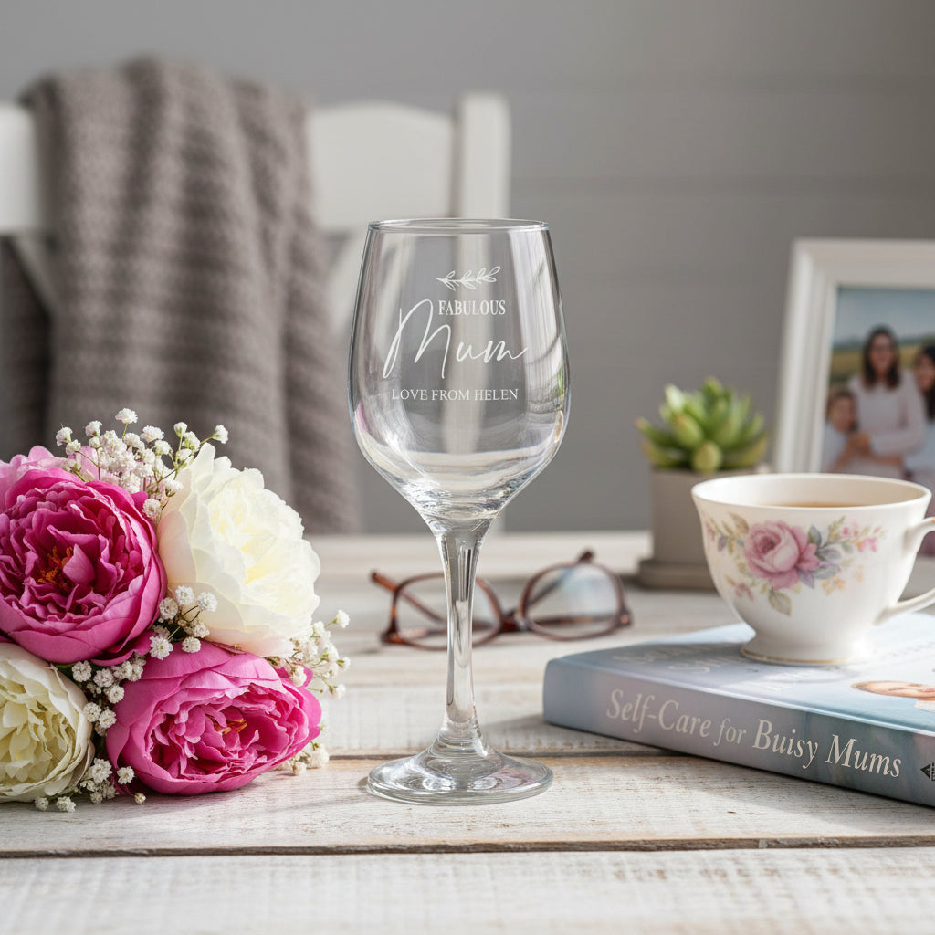 Personalised Fabulous Mum Engraved Wine Glass Gift with Sentiment Personalised Wine Glasses ukgiftstoreonline