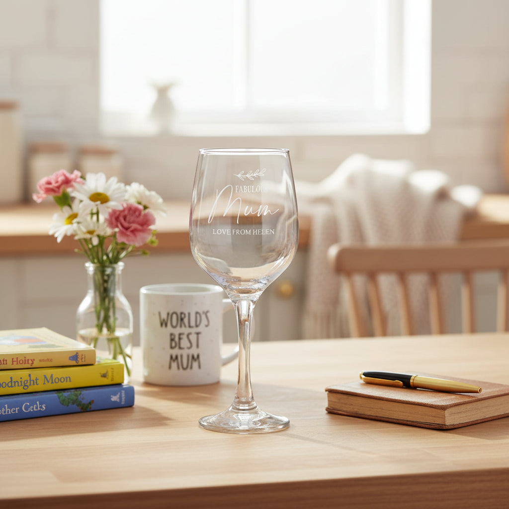 Personalised Fabulous Mum Engraved Wine Glass Gift with Sentiment Personalised Wine Glasses ukgiftstoreonline
