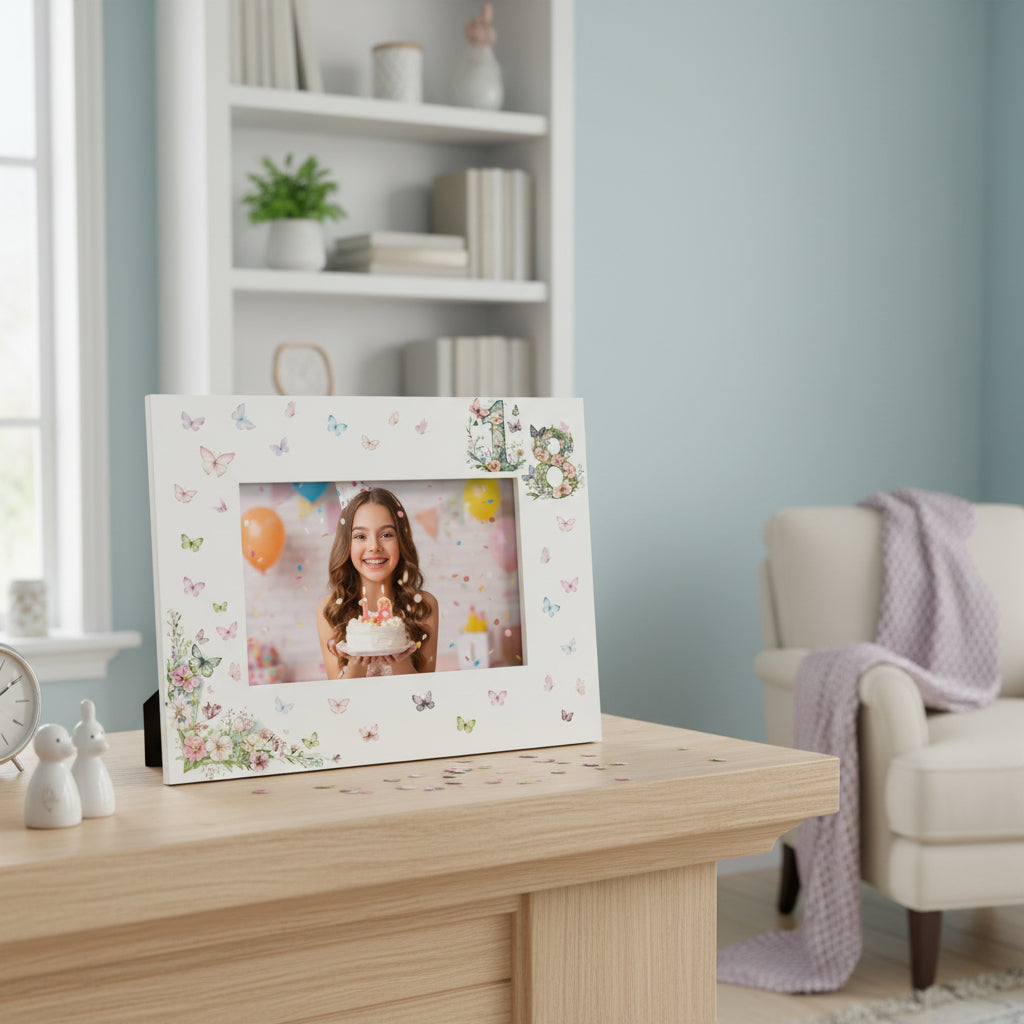 18th Birthday Photo Picture Frame Gift For Her With Butterflies and Flowers Photo Frame ukgiftstoreonline