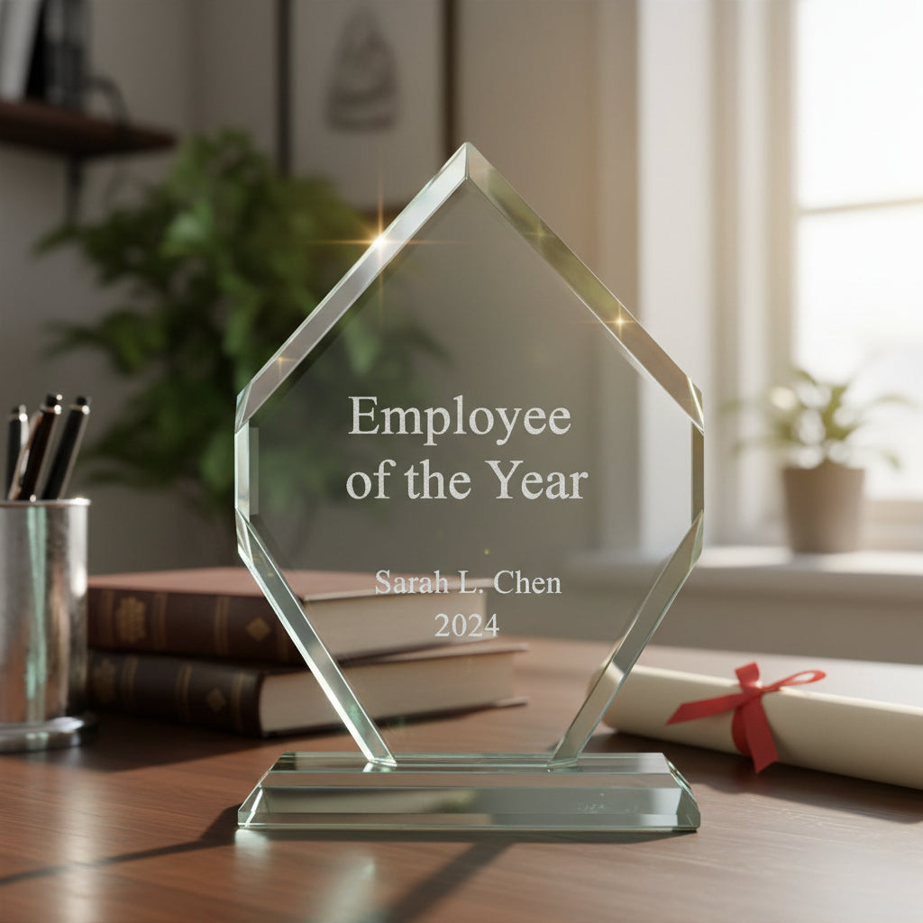 Jade Glass Personalised 15cm Award Trophy Any Engraving or Occasion Diamond Shape Jade Glass ukgiftstoreonline