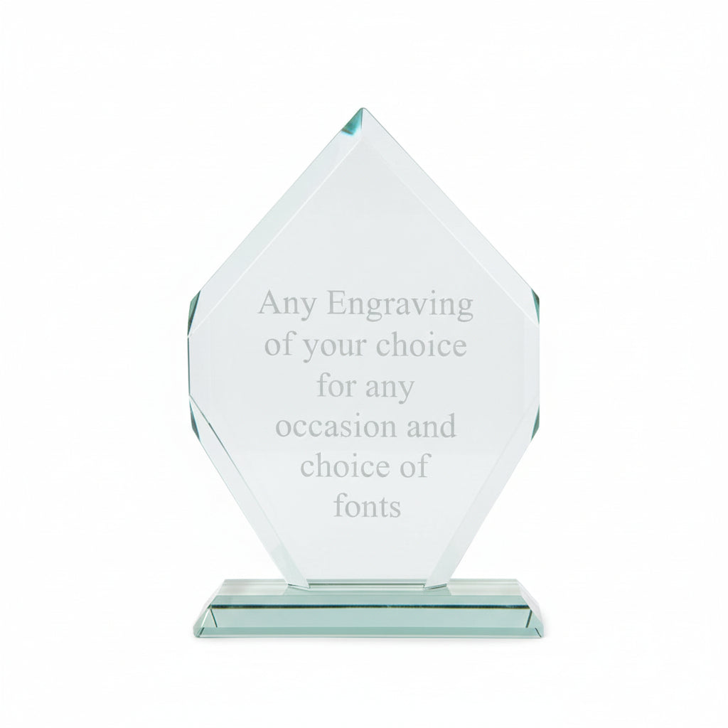 Jade Glass Personalised 15cm Award Trophy Any Engraving or Occasion Diamond Shape Jade Glass ukgiftstoreonline