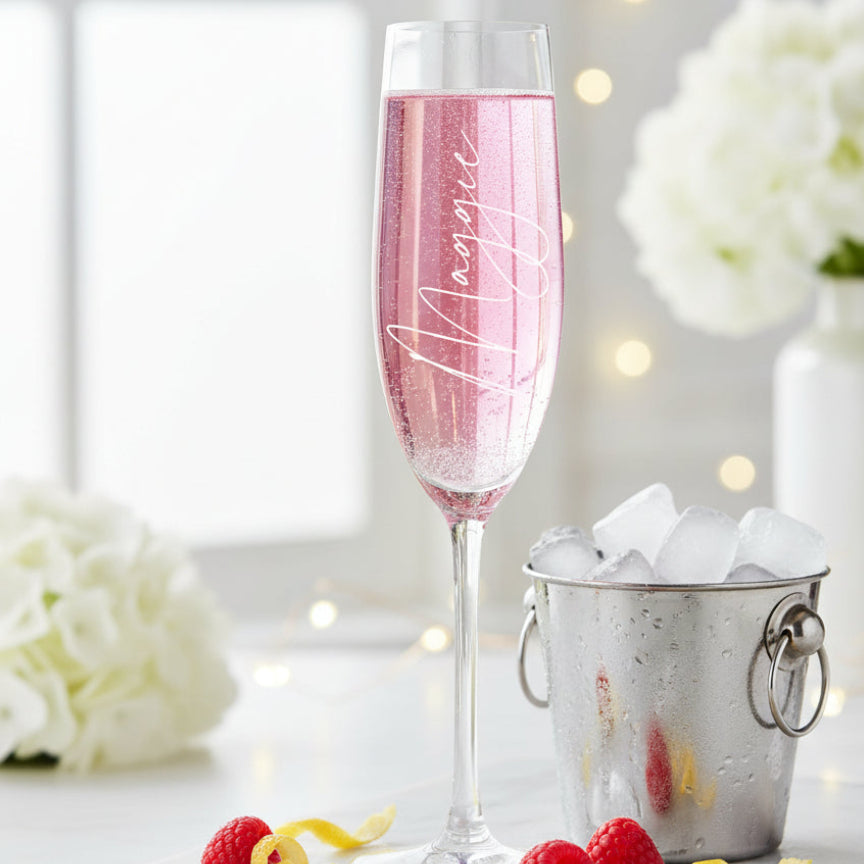 Personalised Engraved Champagne Flute Prosecco Glass Any Name Script Font Personalised Gifts ukgiftstoreonline