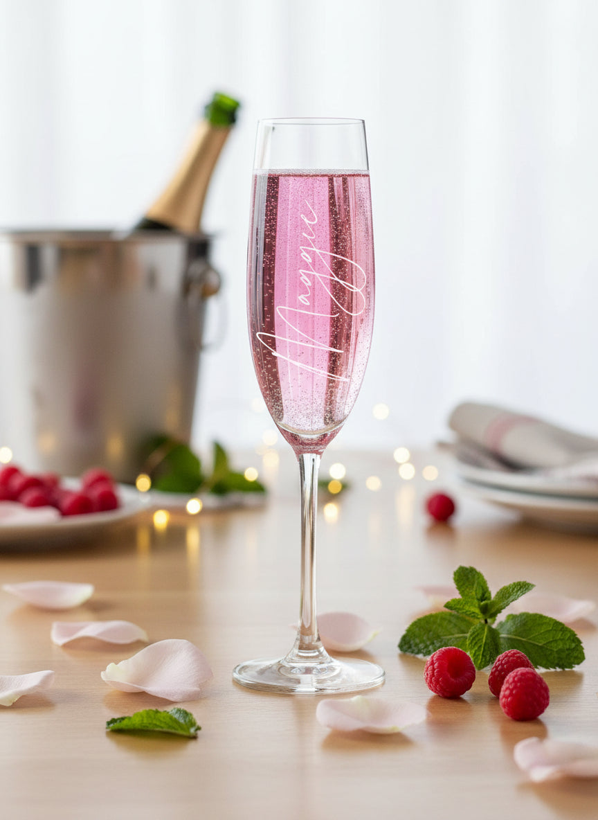 Personalised Engraved Champagne Flute Prosecco Glass Any Name Script Font Personalised Gifts ukgiftstoreonline