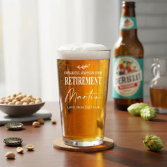 Personalised Retirement Gift Beer Glass Engraved Pint Glass Custom Name personalised beer glass ukgiftstoreonline