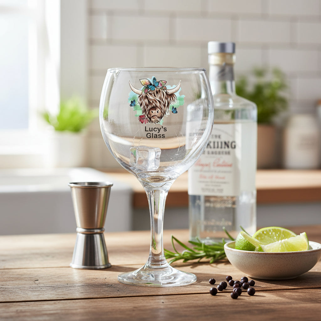 Personalised Highland Cow Butterfly Cocktail Gin Glass Gift For Her Personalised Gin Glasses ukgiftstoreonline