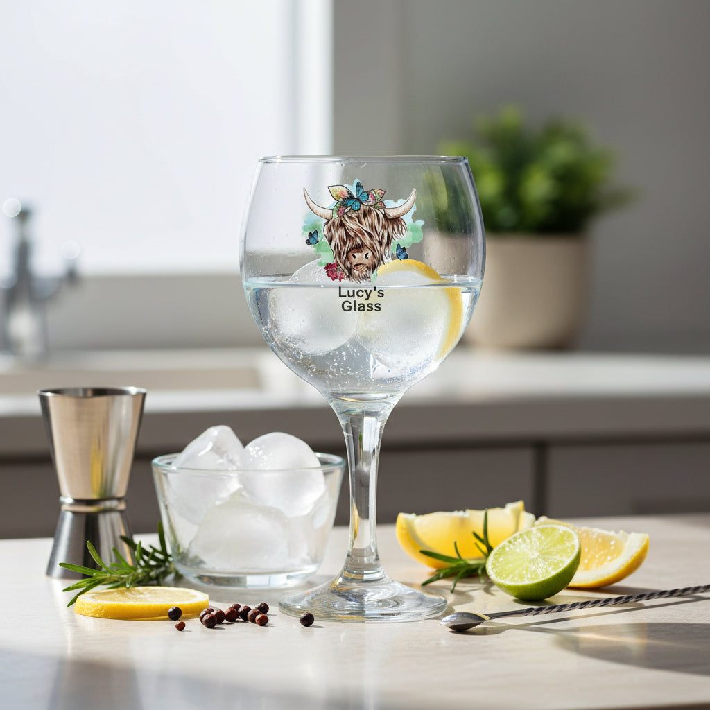 Personalised Highland Cow Butterfly Cocktail Gin Glass Gift For Her Personalised Gin Glasses ukgiftstoreonline