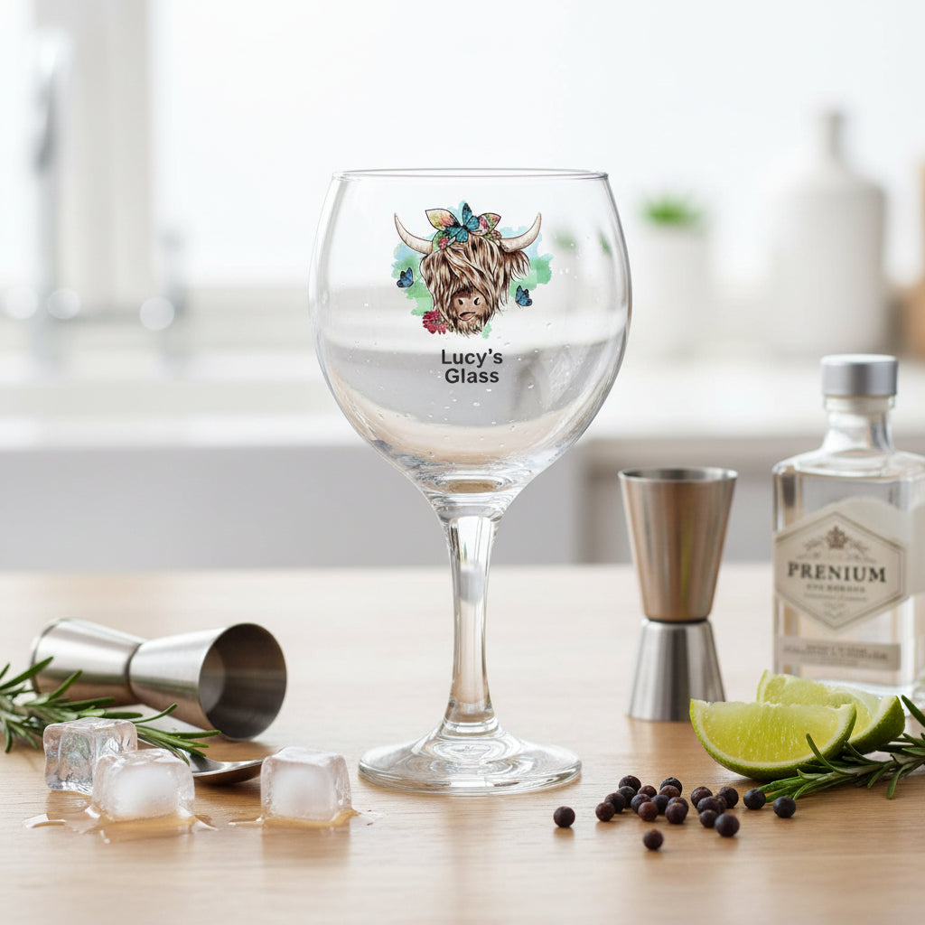 Personalised Highland Cow Butterfly Cocktail Gin Glass Gift For Her Personalised Gin Glasses ukgiftstoreonline