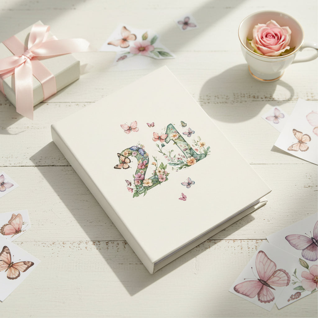 21st Birthday Photo Album Gift For Her 100 Photos 6"x4" Butterflies and Flowers Personalised Photo Album ukgiftstoreonline