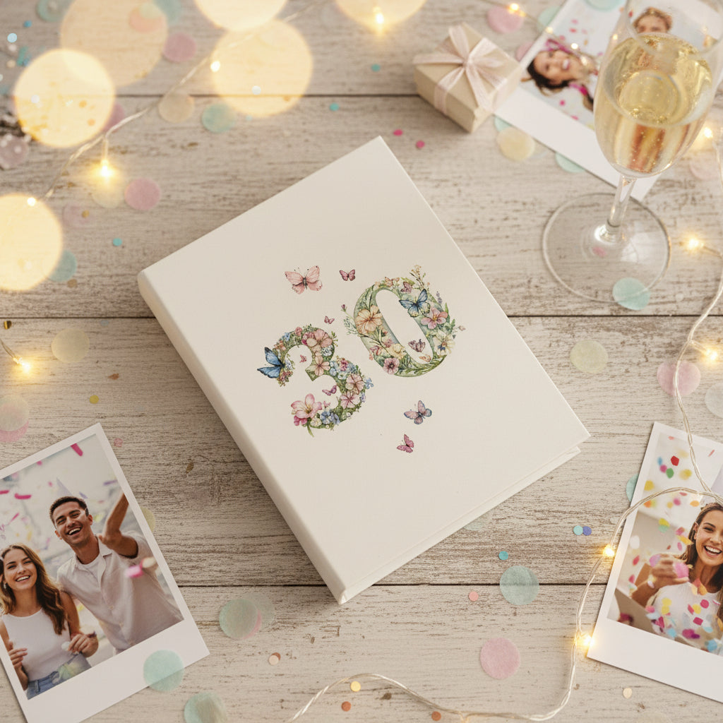 30th Birthday Photo Album Gift For Her 100 Photos 6"x4" Butterflies and Flowers Personalised Photo Album ukgiftstoreonline
