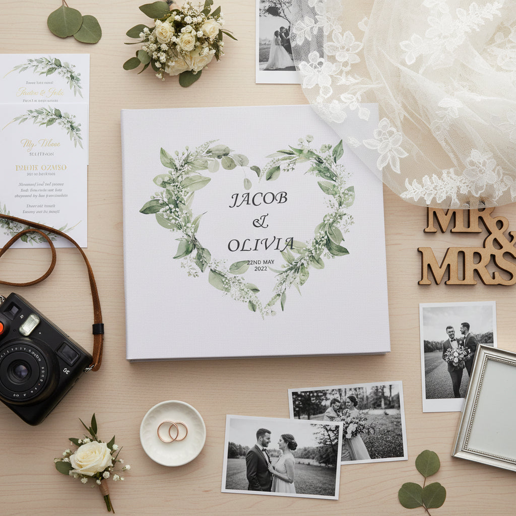 Personalised Large Linen Cover Wedding Photo Album Floral Heart photo album ukgiftstoreonline