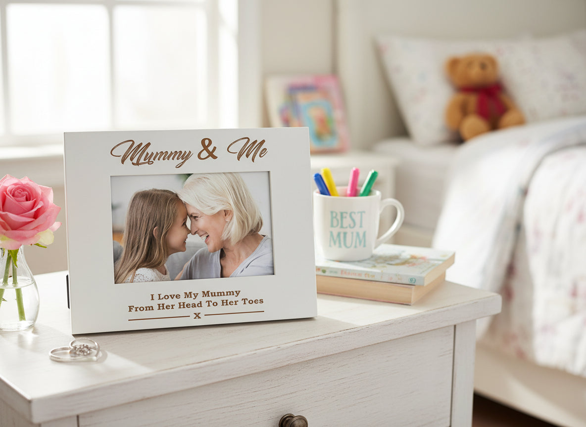 White Engraved Mummy and Me Photo Frame Gift Photo Frame ukgiftstoreonline