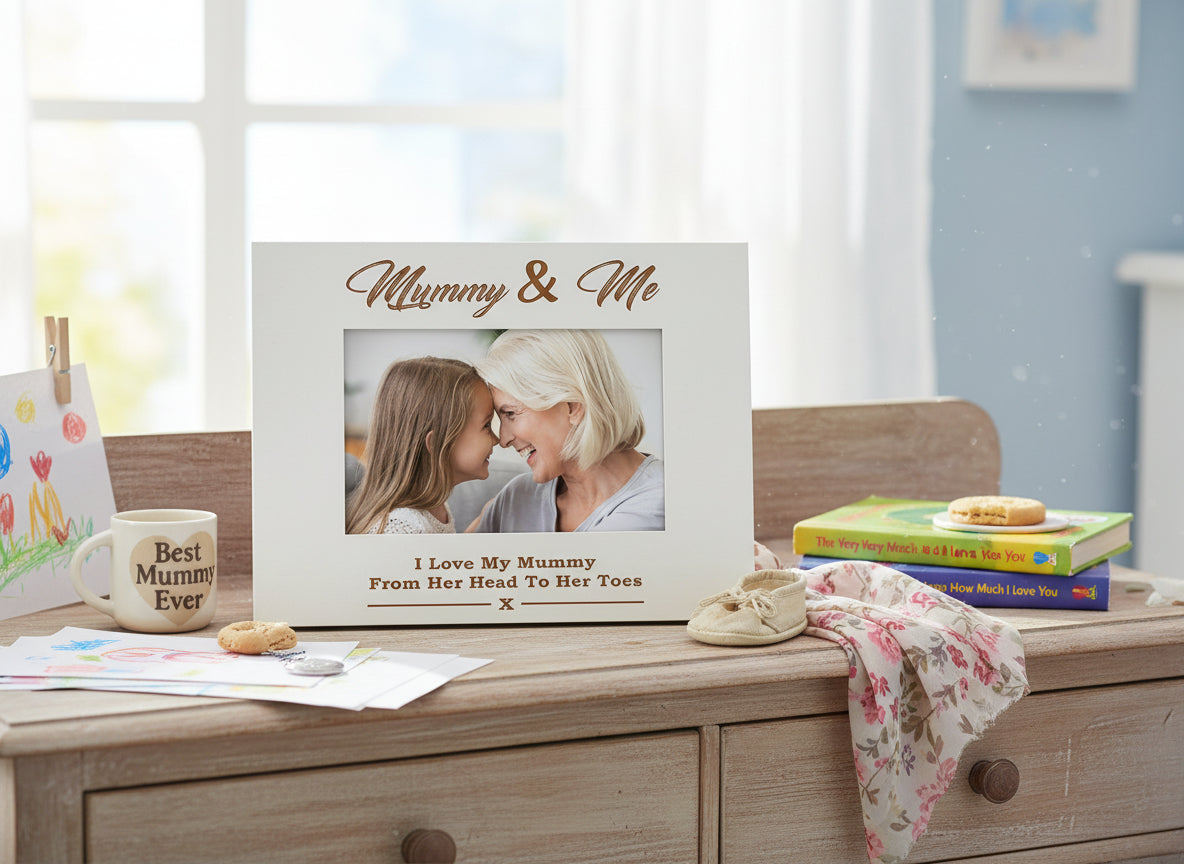 White Engraved Mummy and Me Photo Frame Gift Photo Frame ukgiftstoreonline