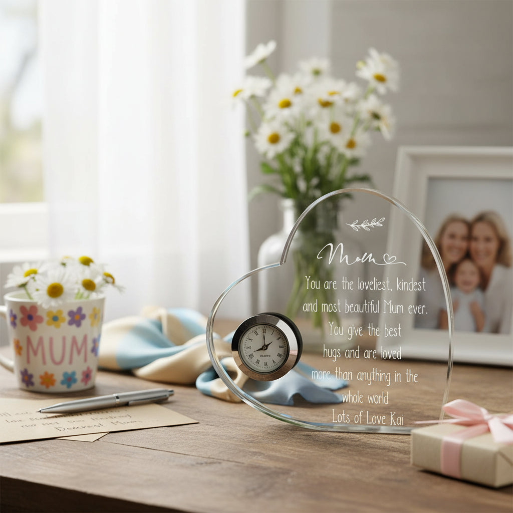 Engraved Personalised Mum Gift Crystal Glass Clock With Sentiment Personalised Clocks ukgiftstoreonline
