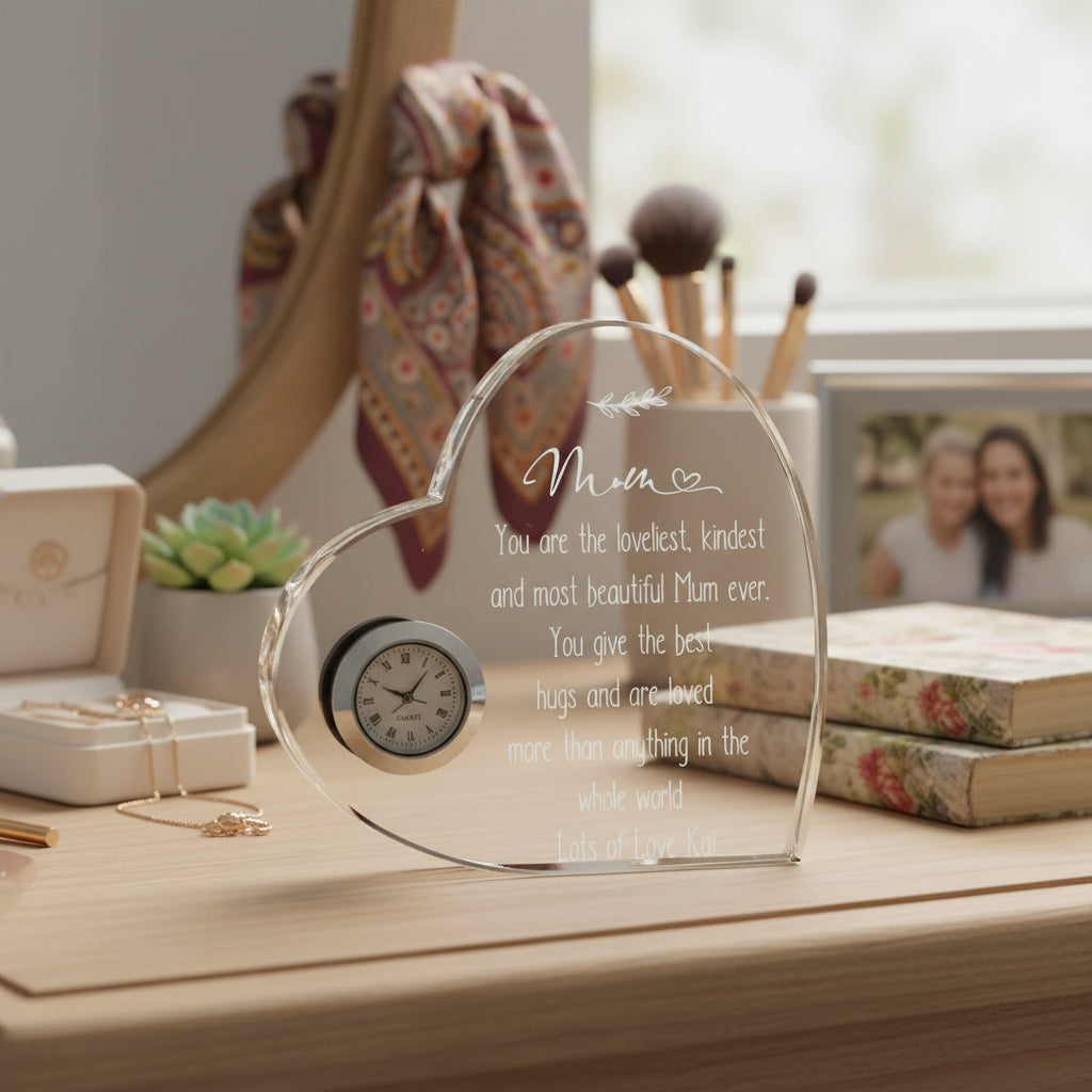 Engraved Personalised Mum Gift Crystal Glass Clock With Sentiment Personalised Clocks ukgiftstoreonline