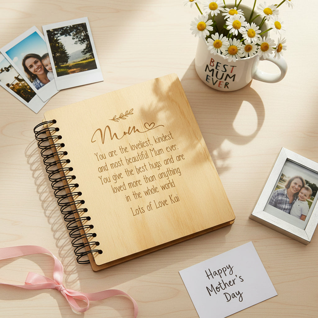 Personalised Mum Sentiment Wooden Large Photo Album Engraved Gift Scrapbook ukgiftstoreonline