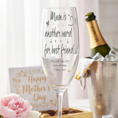 Mum Friend Sentiment Personalised Engraved Champagne Prosecco Glass Personalised Champagne Glasses ukgiftstoreonline