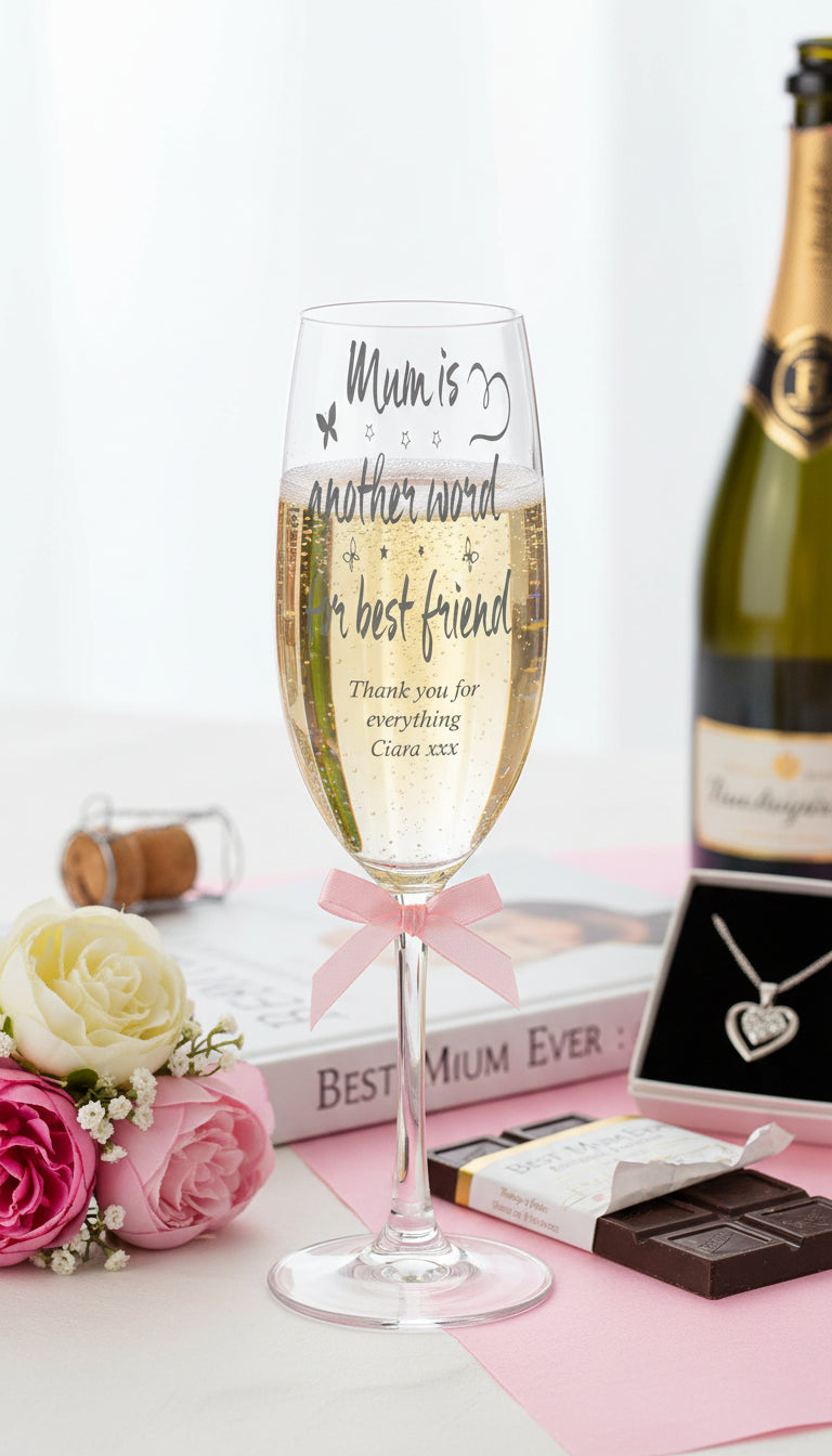 Mum Friend Sentiment Personalised Engraved Champagne Prosecco Glass Personalised Champagne Glasses ukgiftstoreonline