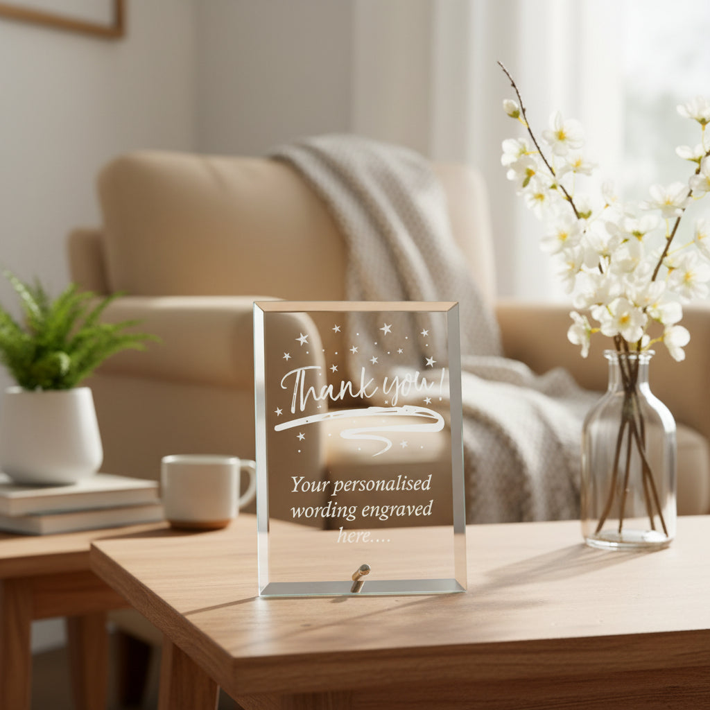 Thank You Sentiment Personalised Engraved Glass Plaque Gift Personalised Crystal Glass ukgiftstoreonline