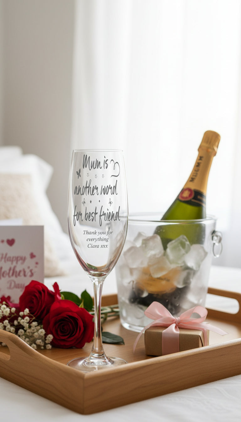 Mum Friend Sentiment Personalised Engraved Champagne Prosecco Glass Personalised Champagne Glasses ukgiftstoreonline