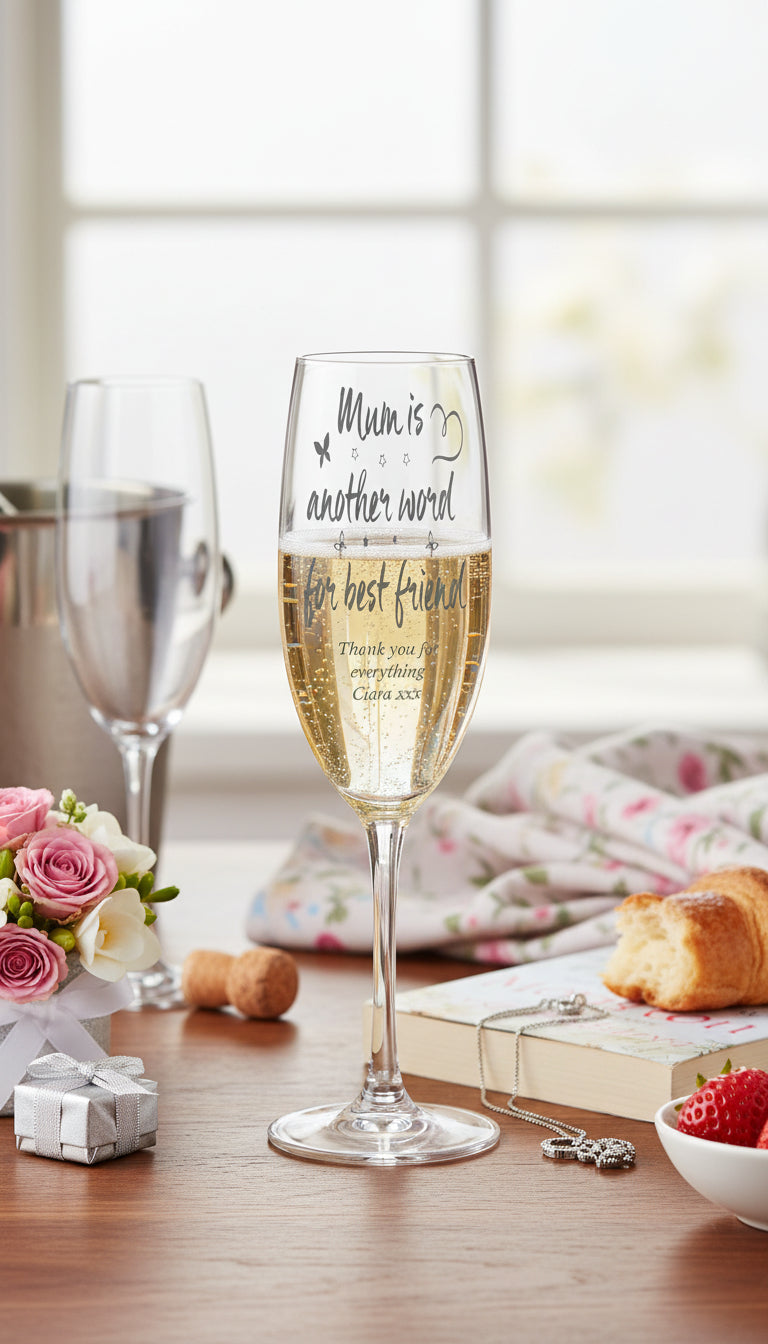 Mum Friend Sentiment Personalised Engraved Champagne Prosecco Glass Personalised Champagne Glasses ukgiftstoreonline