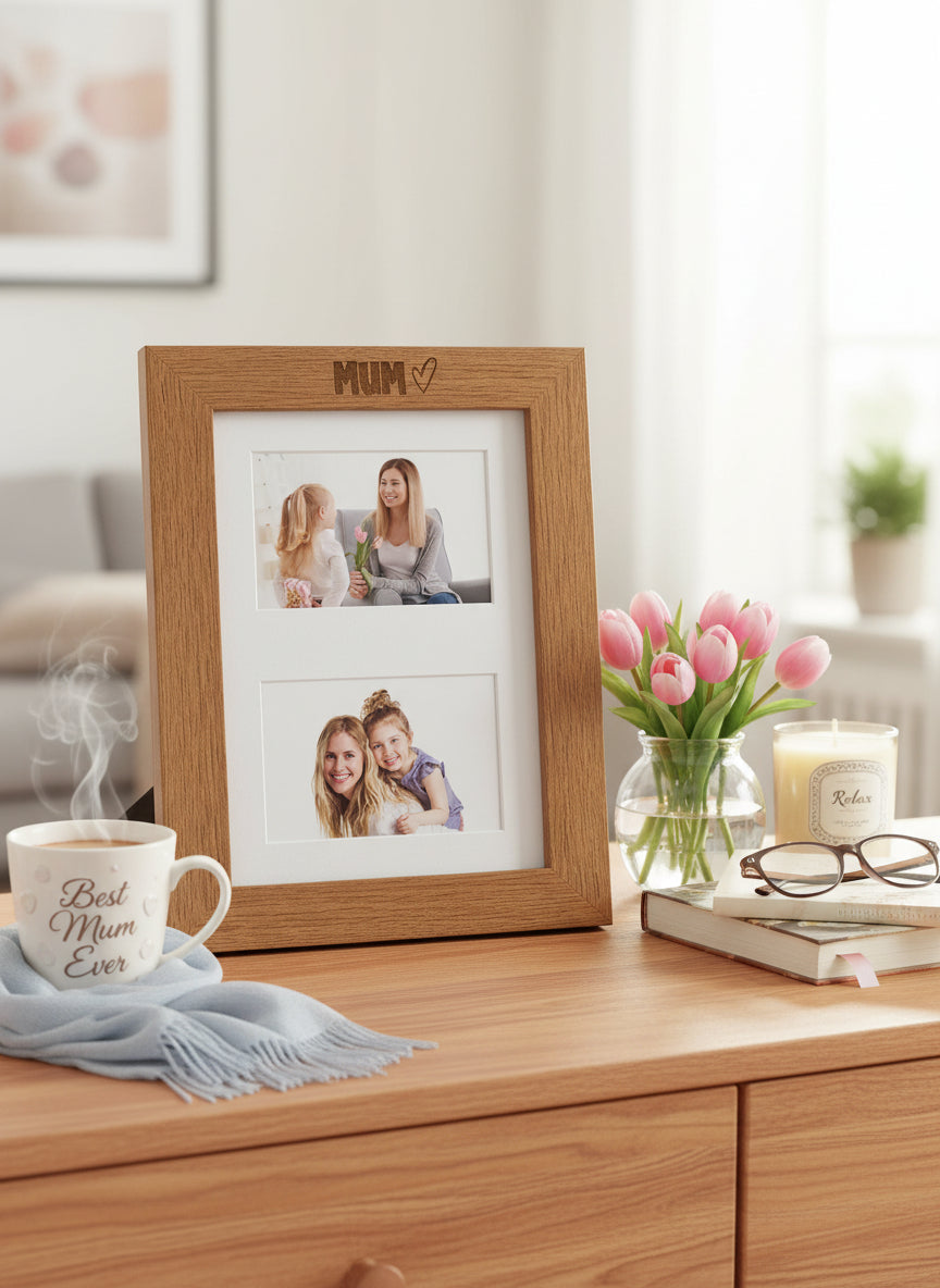 Mum Engraved Wooden Photo Picture Frame Double 6x4 Inch Landscape Photo Frame ukgiftstoreonline