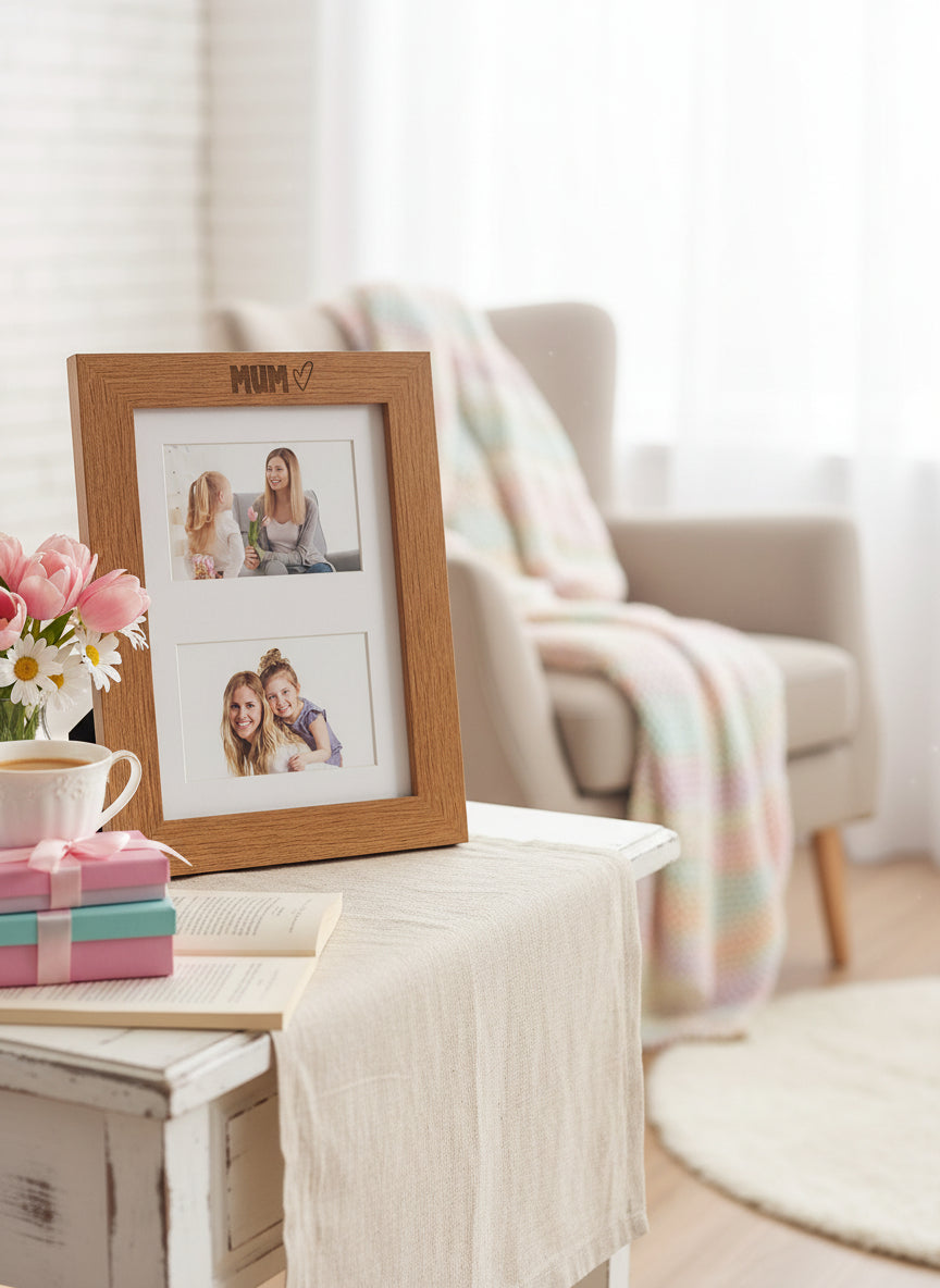 Mum Engraved Wooden Photo Picture Frame Double 6x4 Inch Landscape Photo Frame ukgiftstoreonline