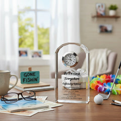 Personalised Retirement Gift Crystal Glass Clock Its 5 o'clock Everywhere Personalised Crystal Glass ukgiftstoreonline