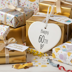 ukgiftstoreonline 60th Birthday ornament, 60th keepsake, 60th ceramic heart gift Personalised Heart Gifts ukgiftstoreonline