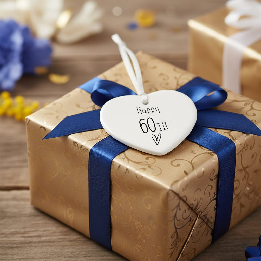 ukgiftstoreonline 60th Birthday ornament, 60th keepsake, 60th ceramic heart gift Personalised Heart Gifts ukgiftstoreonline