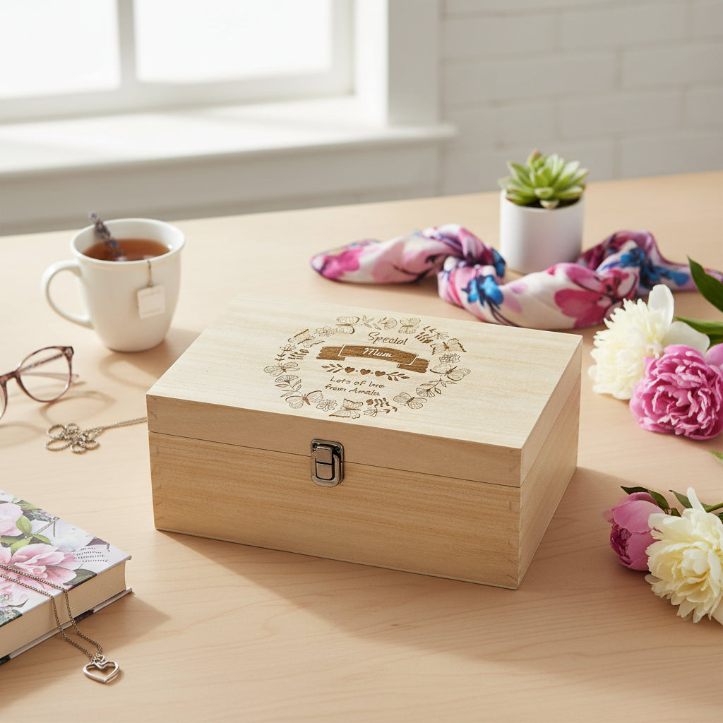 Special Mum Gift Personalised Large Engraved Wooden Keepsake Box Keepsake Memory Box Raised Words