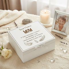 Mum Remembrance Memory White Engraved Wooden Keepsake Box With Feather Design Keepsake Box ukgiftstoreonline