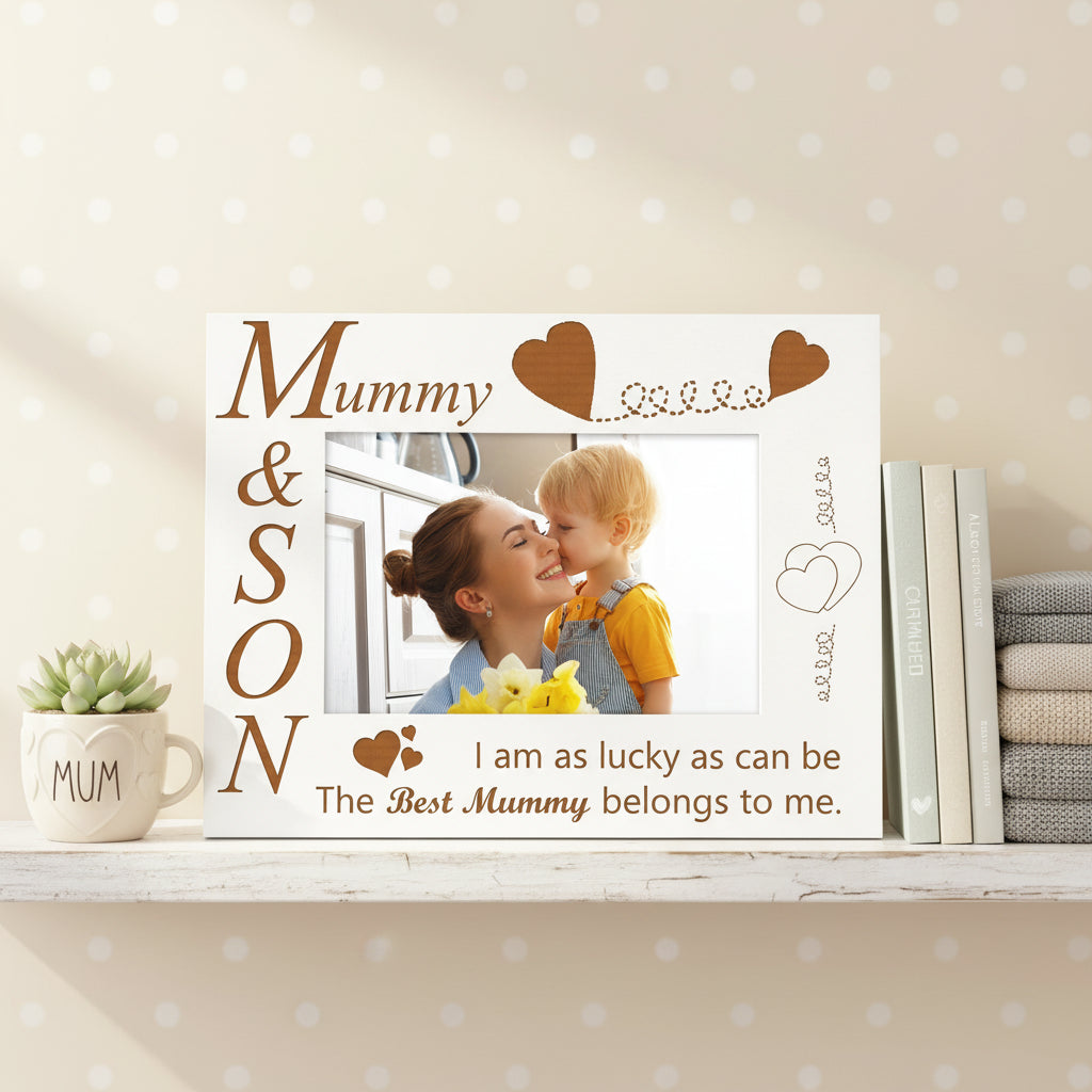 Engraved White Mummy and Son Photo Frame Gift Any Occasion Photo Frame ukgiftstoreonline