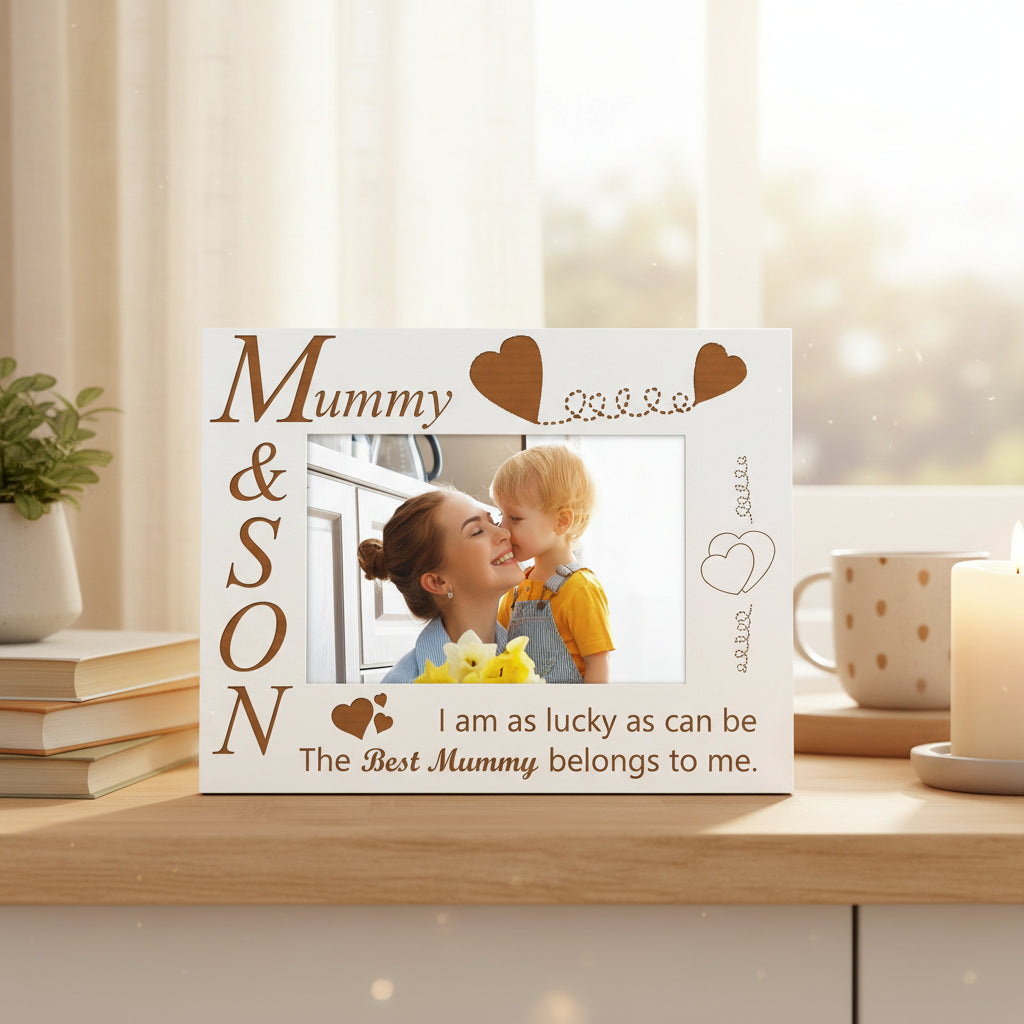 Engraved White Mummy and Son Photo Frame Gift Any Occasion Photo Frame ukgiftstoreonline