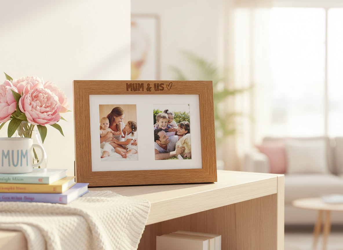 Mum and Us Engraved Double Wooden Photo Frame Gift Photo Frame ukgiftstoreonline