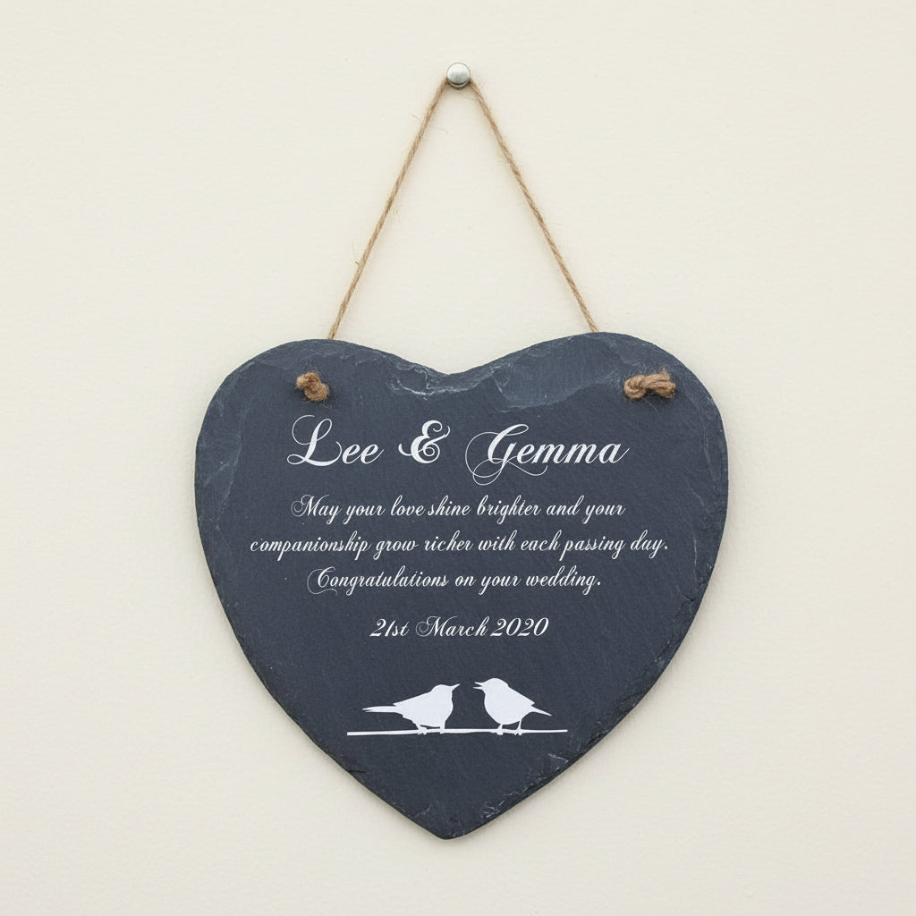 Personalised Wedding Gift Engraved Stone Slate Plaque Bird Symbol Personalised Wedding Gift ukgiftstoreonline