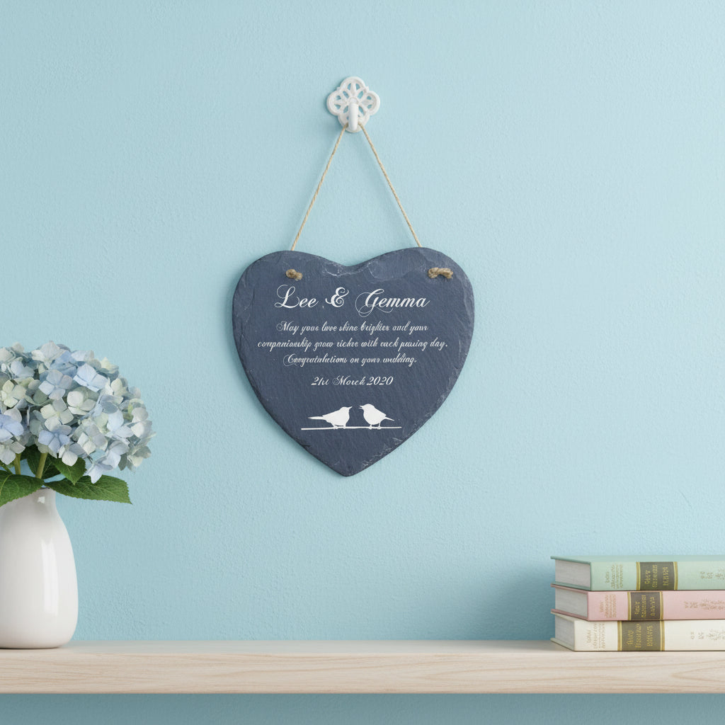Personalised Wedding Gift Engraved Stone Slate Plaque Bird Symbol Personalised Wedding Gift ukgiftstoreonline